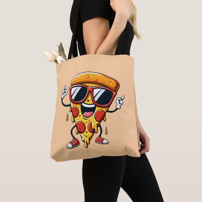 Tote Bag Pizza Slice de dessin animé avec Vibes de fromage  (De près)