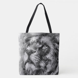 Tote Bag Placid Lion Face Argent