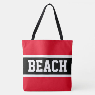 Tote Bag Plage Amusant Athlétique Rouge Noir Blanc Rayures