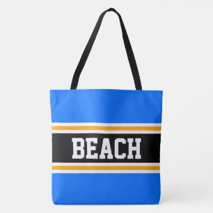 Tote Bag Plage Amusement Bleu Clair Orange Noir Été Rayures