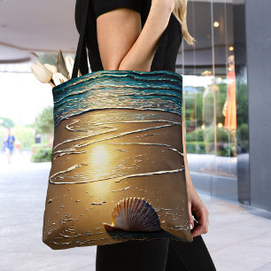 Tote Bag Plage au coucher du soleil avec des coquillages