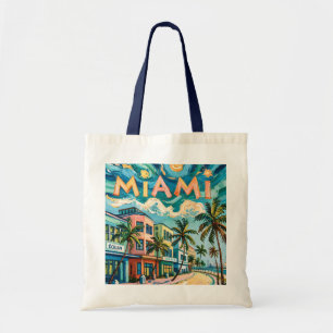 Tote Bag Plage colorée d'Ocean Drive à Miami dans le style
