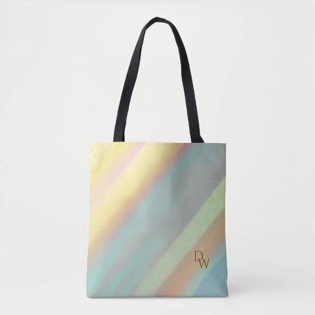 Tote Bag Plage Côtière Bleu Vert Initiales  (Devant)