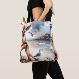 Tote Bag Plage côtière fille et phare