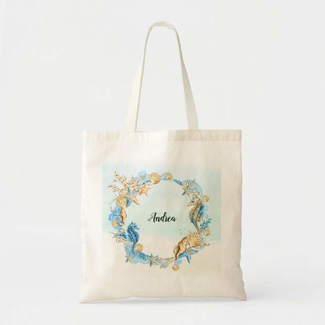 Tote Bag Plage côtière Fourre-tout avec coquillages, Starfi (Devant)