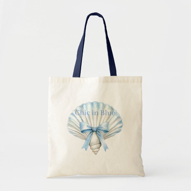Tote Bag Plage de coquillages bleu chic (Devant)