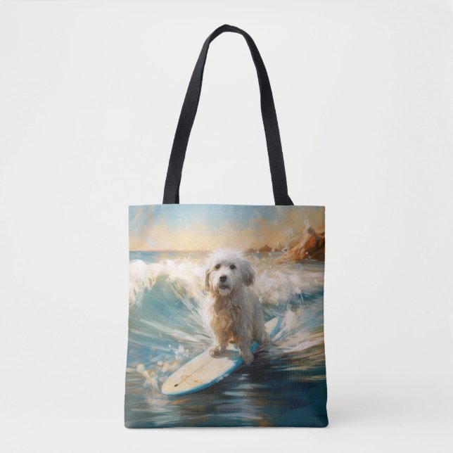 Tote Bag Plage de Coton De Tulear Peinture de surf (Devant)