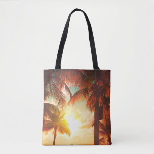 Tote Bag Plage de coucher de soleil avec palmiers et magnif