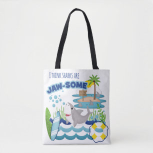 Tote Bag Plage de Cute Shark Surfboard Island