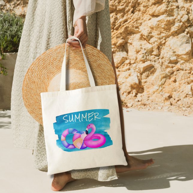 Tote Bag Plage de Flamant rose rose (Créateur téléchargé)