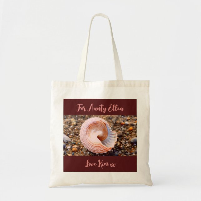 Tote Bag Plage de Jolie Coquille Rose Photo avec texte pers (Devant)