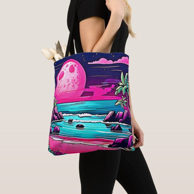 Tote Bag Plage de la lune rose vibrant (De près)