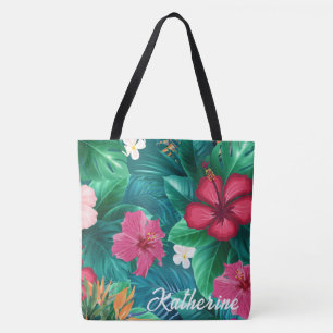 Tote Bag Plage de Monogram Floral tropical moderne