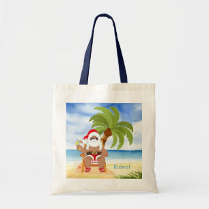 Tote Bag plage de Noël festive Père Noël ajouter nom enf
