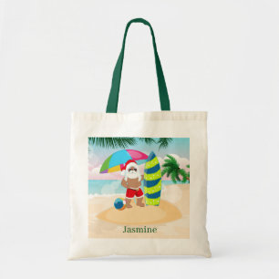 Tote Bag plage de Noël festive Père Noël ajouter nom enf
