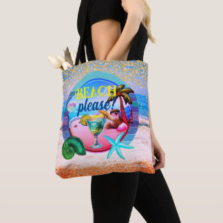 Tote Bag Plage de palmiers océaniques sable personnalisé Fo