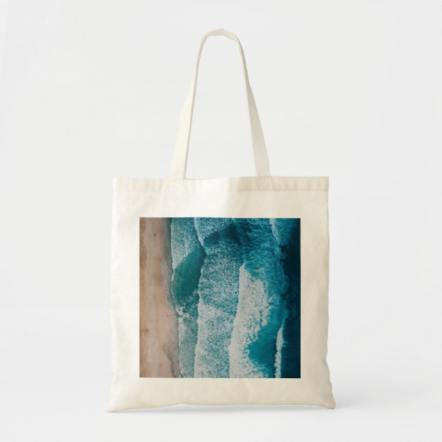 Tote Bag Plage de sable des vagues de l'océan bleu (Devant)