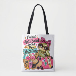 Tote Bag Plage de Tortue Mignonne Pro-Vacances Drôle