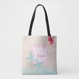 Tote Bag Plage des étoiles de mer d'Hibiscus