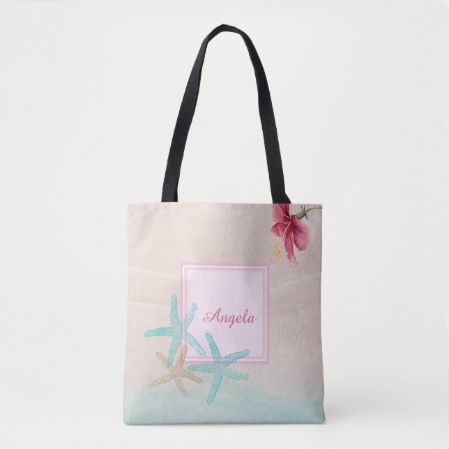 Tote Bag Plage des étoiles de mer d'Hibiscus (Devant)