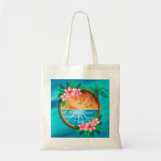 Tote Bag Plage d'été Océan oiseaux volent dans le ciel et v (Devant)