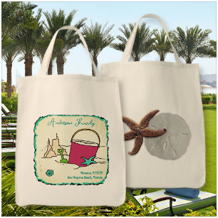Tote Bag Plage du château de sable Réunion de famille perso