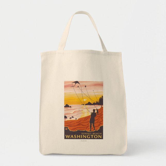 Tote Bag Plage et cerfs-volants - Sunset Beach, Washington (Devant)