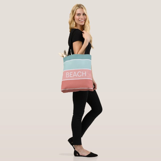Tote Bag Plage Happy Summer Cool Stripes (Sur le modèle)