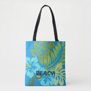 Tote Bag Plage hawaïenne florale tropicale colorée de