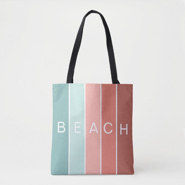 Tote Bag Plage heureux bleu cool rayures modernes (Devant)