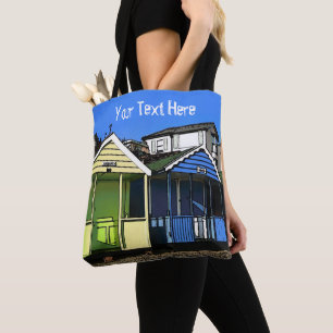 Tote Bag Plage huttes bleu ciel anglais photo de bord de me