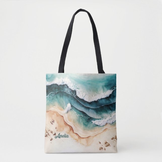 Tote Bag Plage moderne Mer Waves Sable de bord de mer (Devant)