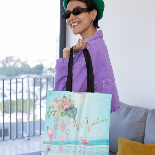 Tote Bag Plage Océan Flamant Bijoux Joli Rose (Créateur téléchargé)