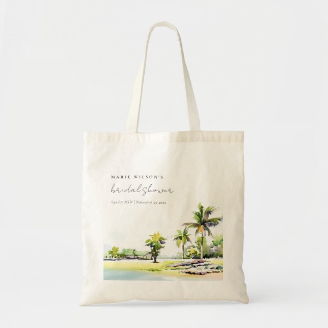 Tote Bag Plage Palm Trees Aquarelle Fête des mariées (Devant)