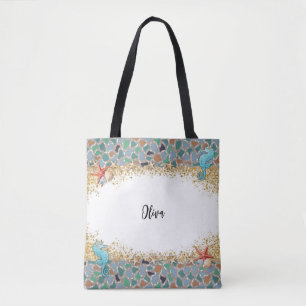 Tote Bag Plage Personnalisée Verre de Vie de mer à thème fr