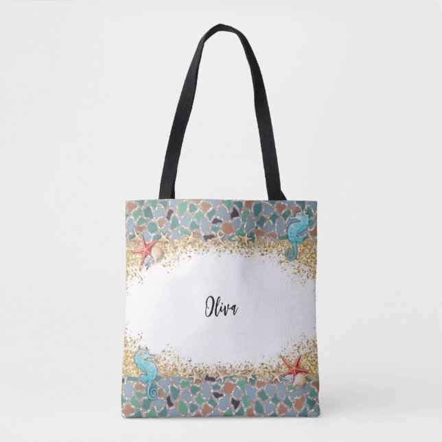 Tote Bag Plage Personnalisée Verre de Vie de mer à thème fr (Devant)
