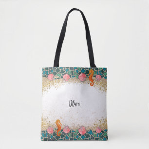 Tote Bag Plage Personnalisée Verre de Vie de mer à thème fr