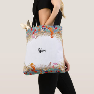 Tote Bag Plage Personnalisée Verre de Vie de mer à thème fr