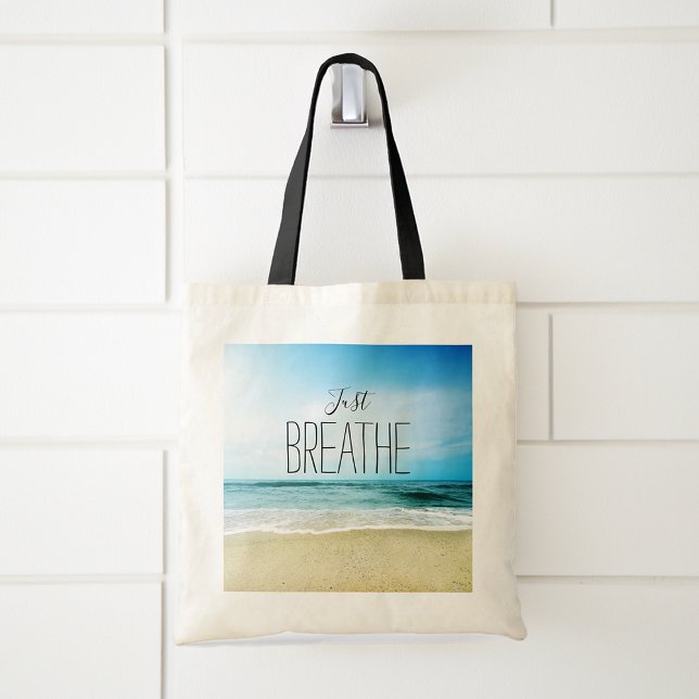 Tote Bag Plage Respirez Simplement (Beach My Happy Place that say's Just Breathe Tote Bag)