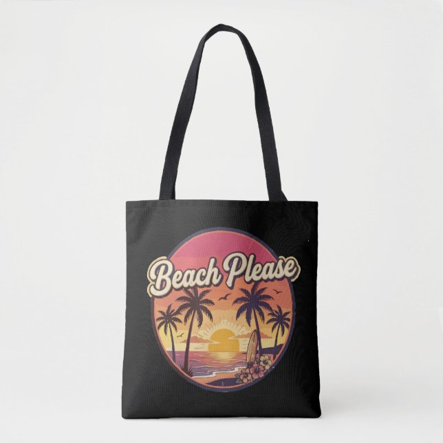 Tote Bag Plage Rétro S'il Vous Plaît Été Coucher de Soleil  (Devant)
