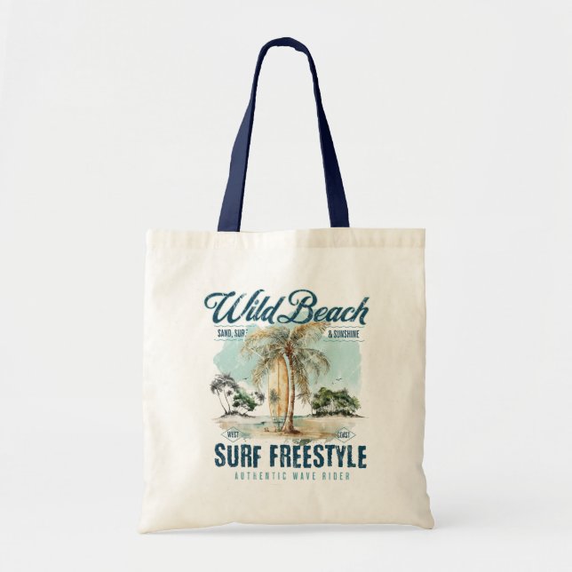 Tote Bag Plage Sauvage – Surf Freestyle Rétro Plage (Devant)