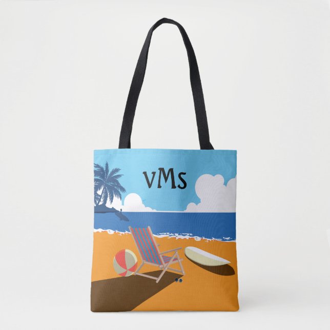 Tote Bag Plage Scène, Surfer, Chaise, orange & bleu (Devant)