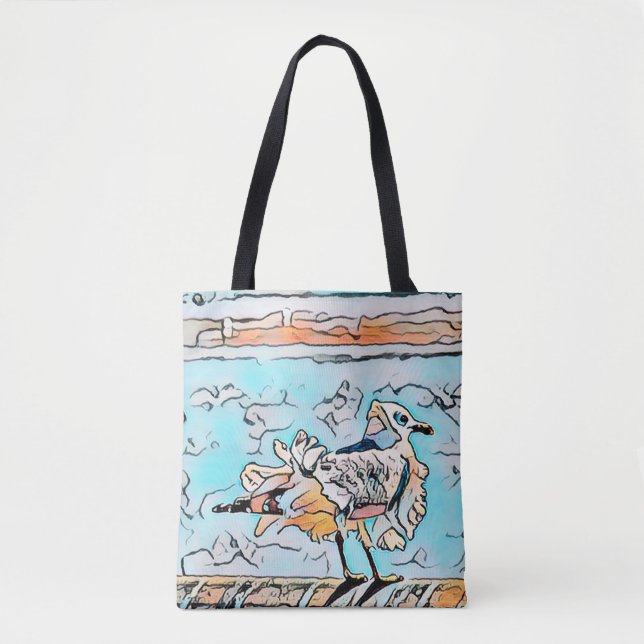 Tote Bag Plage Seagull mignon dessin (Devant)