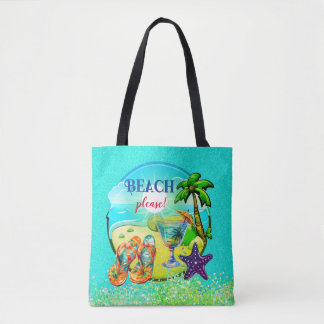 Tote Bag Plage s'il vous plaît turquoise personnalisée