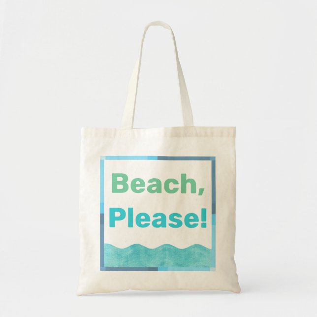 Tote Bag Plage, s'il vous plaît ! Vagues vertes et bleues d (Devant)