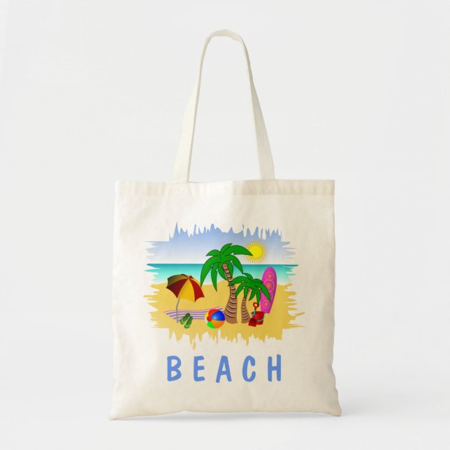 Tote Bag Plage Soleil Mer et Surf Amusants Budget Fourre-to (Devant)