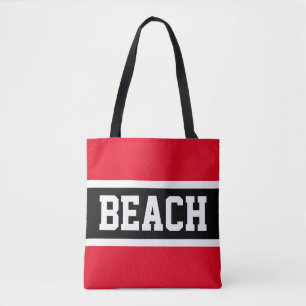 Tote Bag PLAGE Sportive Gras brillant Rouge Noir Blanc rayu