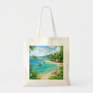 Tote Bag Plage tropicale, arc-en-ciel et lagon des Îles Sal