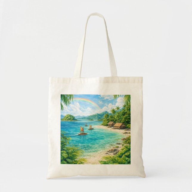 Tote Bag Plage tropicale, arc-en-ciel et lagon des Îles Sal (Devant)