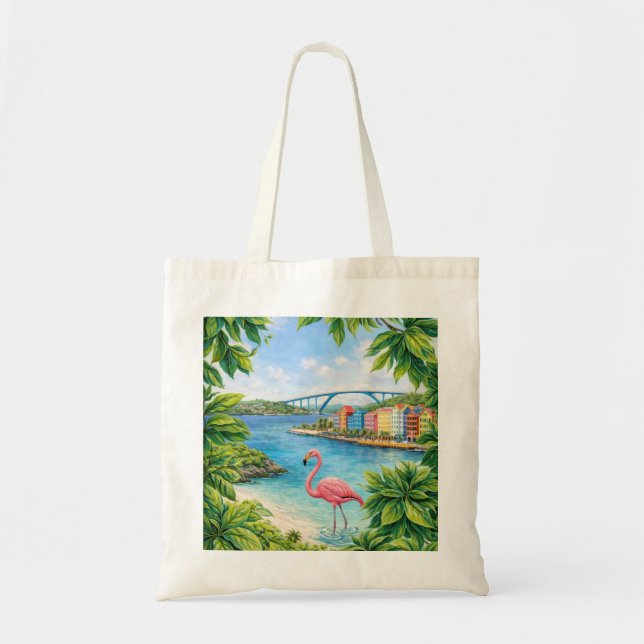 Tote Bag Plage tropicale aux flamants de Curaçao (Devant)